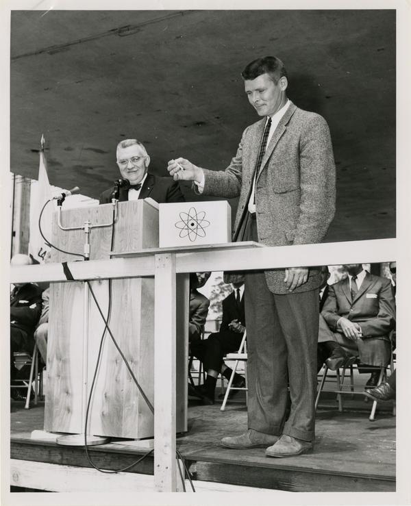 Dr. Joseph F. Ross and Kermit Larson at Cornerstone Ceremony, May 21, 1960