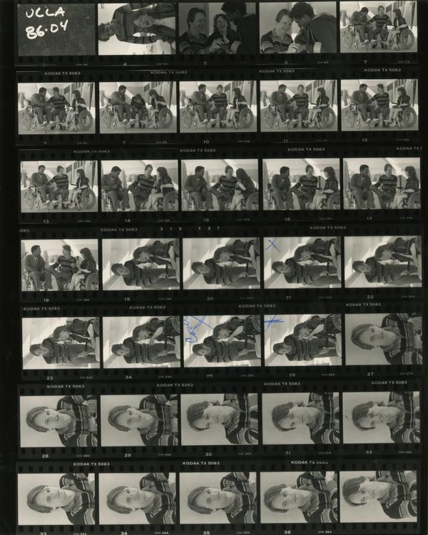 Contact sheet of nurse interacting with patients, ca. 1986
