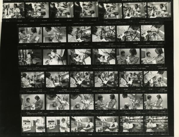 Contact sheet of nurses carrying out activities