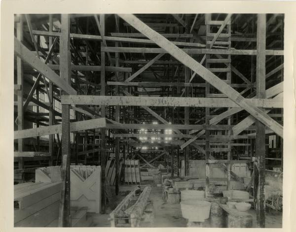 Interior view of Kinsey Hall under construction