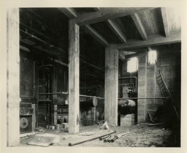 Interior view of Kinsey Hall under construction