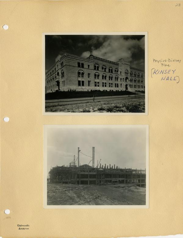 View of Kinsey Hall during construction and after