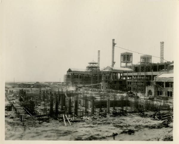 Powell Library during construction