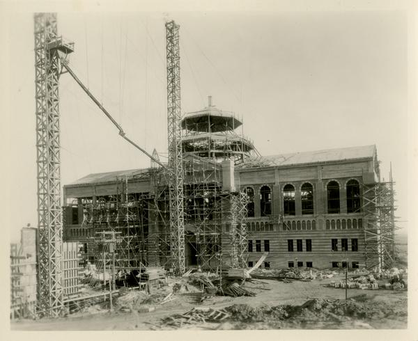 Powell Library during construction