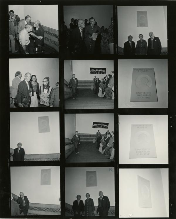 Contact sheet of dedication ceremony and viewing of plaque, November 10, 1976