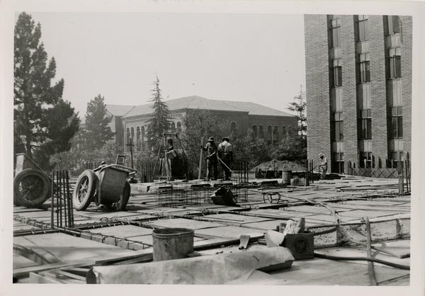 Powell Library east wing during construction, September 9, 1947