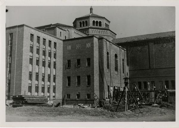 Powell Library east wing during construction, August 10, 1947