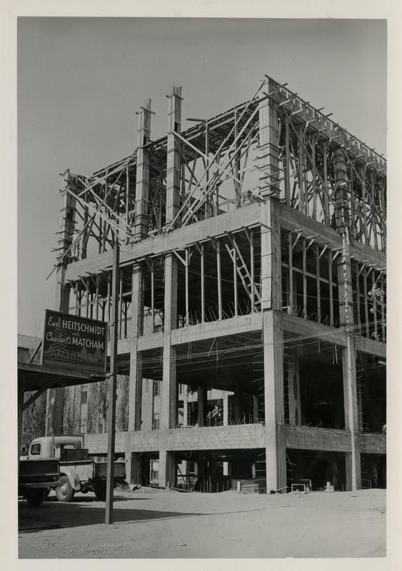 Powell Library east wing during construction, November 7, 1947