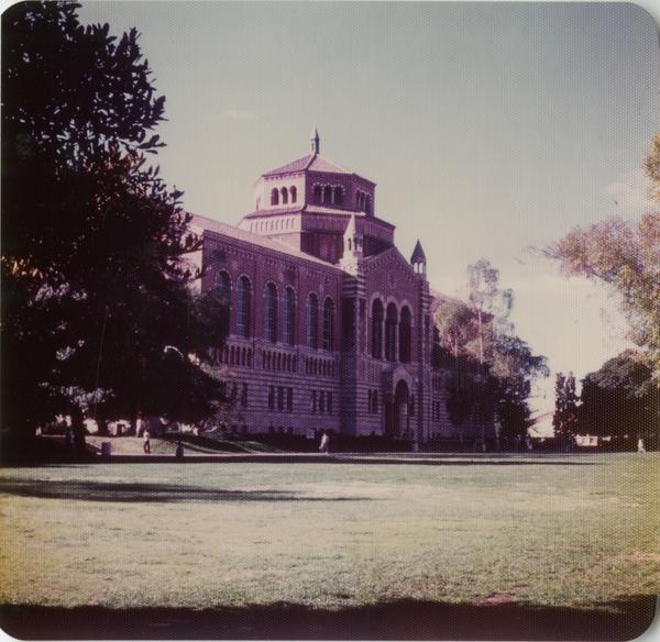 Exterior view of Powell Library, ca. April 1979
