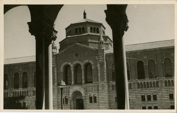 View of Powell Library through Royce Hall arches, ca. 1942