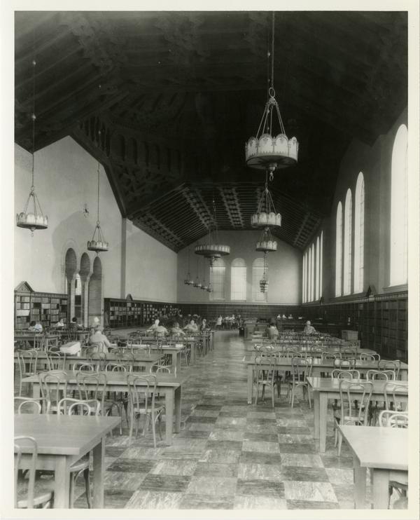 Students studying in Main Reading Room of Powell Library, ca. 1929
