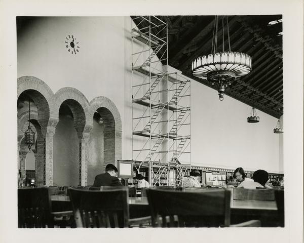 Students studying in the reading room during renovations