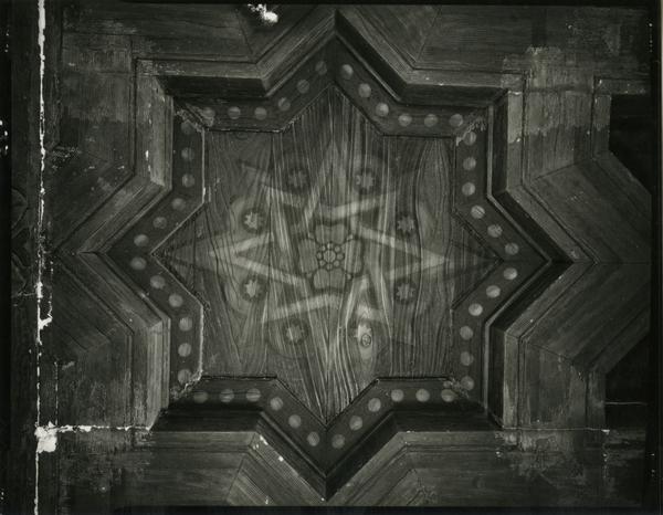 Ceiling artwork of Powell Library during renovation