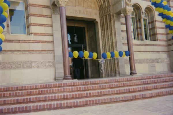 Uncut string in the entrance of Powell Library during the reopening ceremony