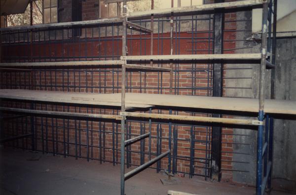 Interior wall during Powell Library renovation