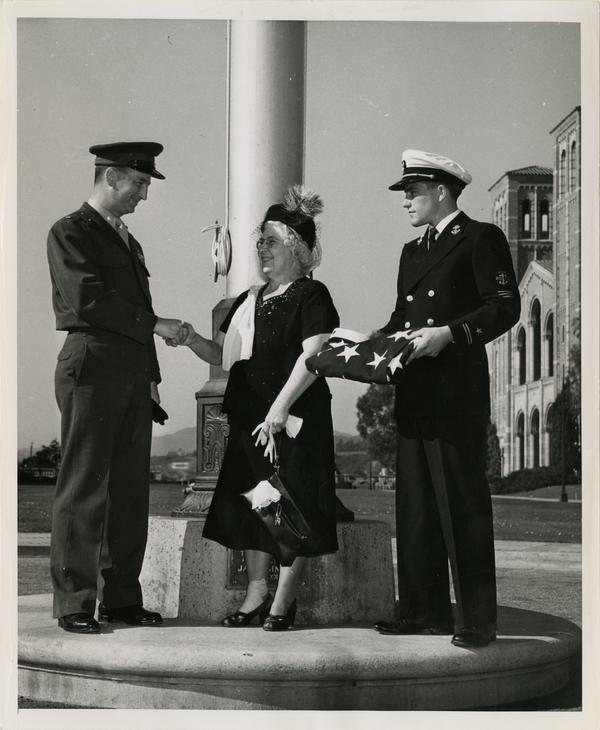 Gift of flag to UCLA NROTC, ca. January 1951
