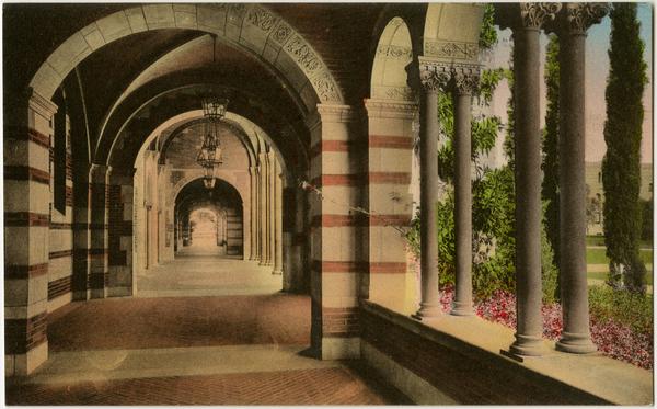 Hand-colored view of Royce Hall arcade