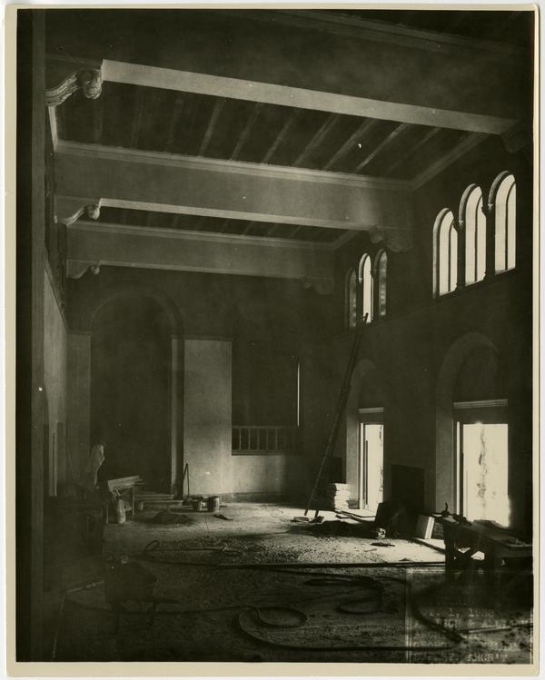 Interior view of Royce Hall under construction, October 1, 1928