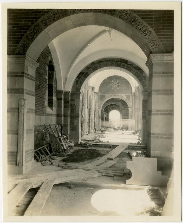 View of Royce Hall arcade during construction
