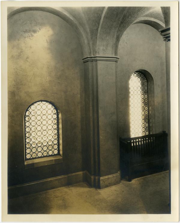 Interior view of Royce Hall windows, ca. 1930