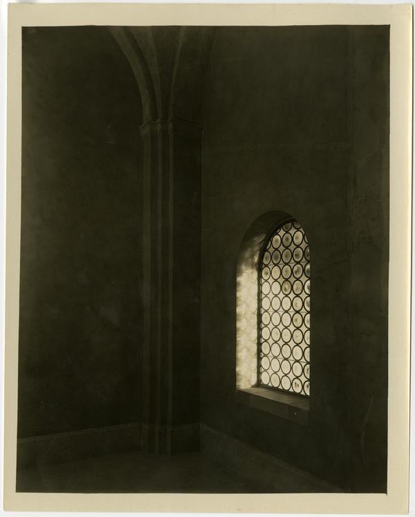Interior view of Royce Hall window, ca. 1930