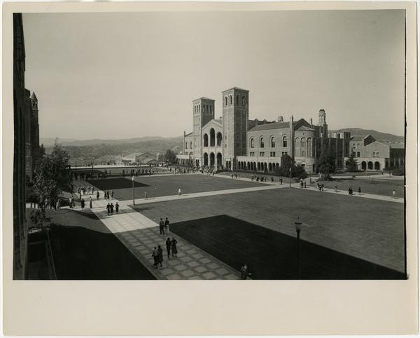 View of Royce Hall and Quad from second floor of Kinsey Hall (currently known as Humanities Hall), ca. 1934