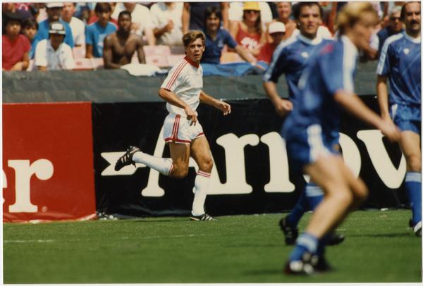 Paul Caligiuri running down fieldat FIFA World Cup All-Star Game, July 1986