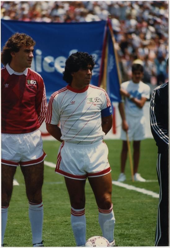 Photo of 1986 FIFA World Cup All-Star Game soccer players, July 1986
