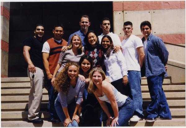Spirit Squad in front of stairs, ca. May 1999