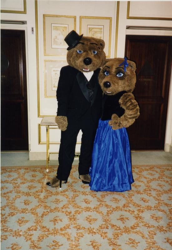 Joe and Josie Bruin in formal attire, ca. February 1998