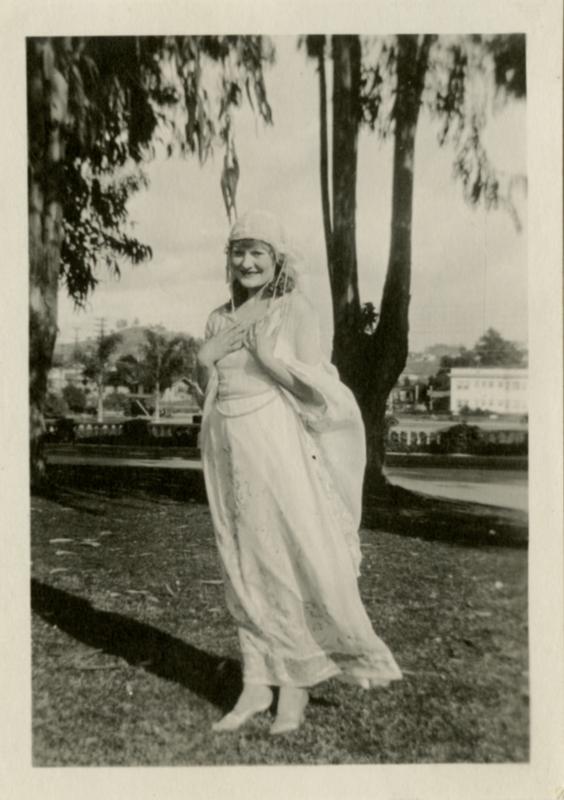 Actress dressed in costume for theatrical performance