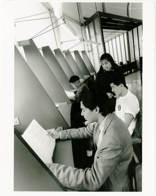 Students studying in Temporary Powell Library