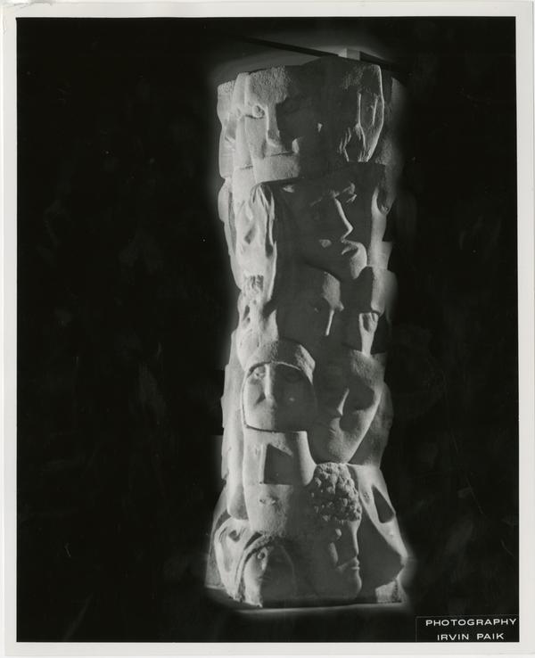 "Tower of Masks" statue scultped by Anna Mahler and photographed by Irvin Paik