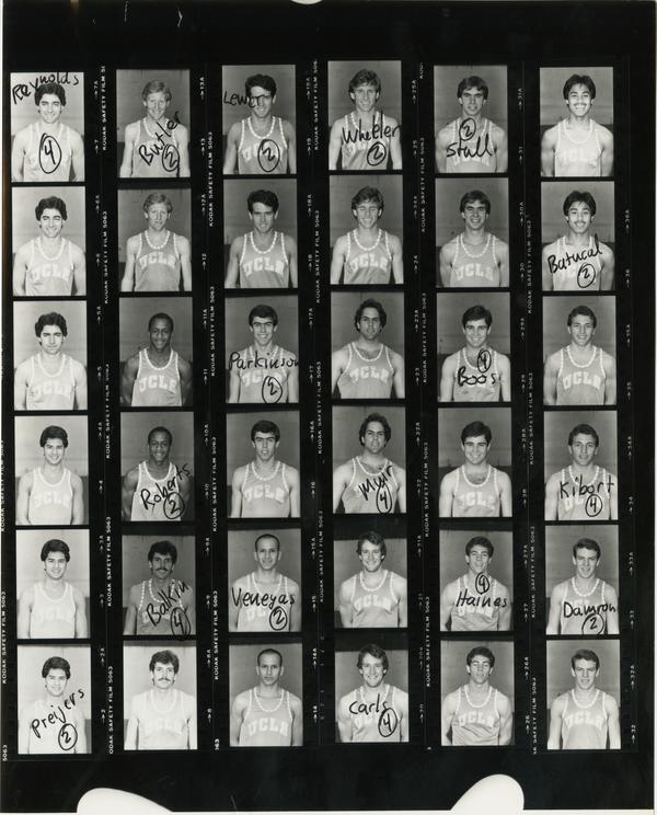 Contact sheet head shots of UCLA track team, January 18, 1894