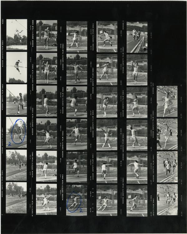 Contact sheet of UCLA track team at Arizona track field March 4, 1984