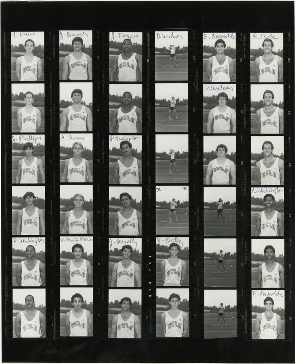 Contact sheet of UCLA track team, October 30, 1985