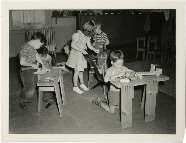 Children working in wood shop of Training School