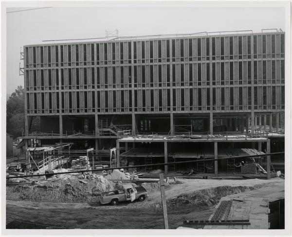 View of construction of the University Research Library, currently the Young Research Library
