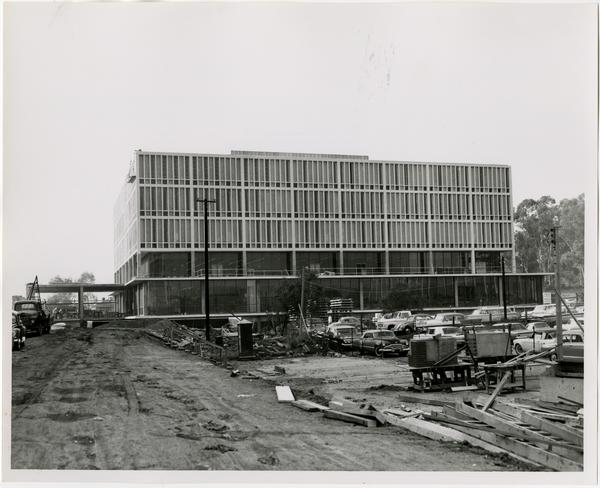 Front exterior view of the University Research Library under construction, November 15, 1963