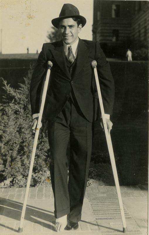Unknown man with crutches