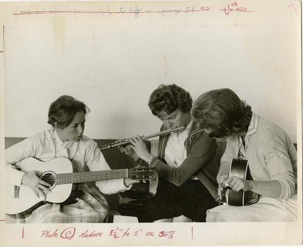 Students playing instruments, cal 1963