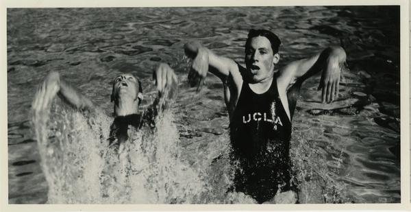 UCLA Swim team member in action, ca. 1980