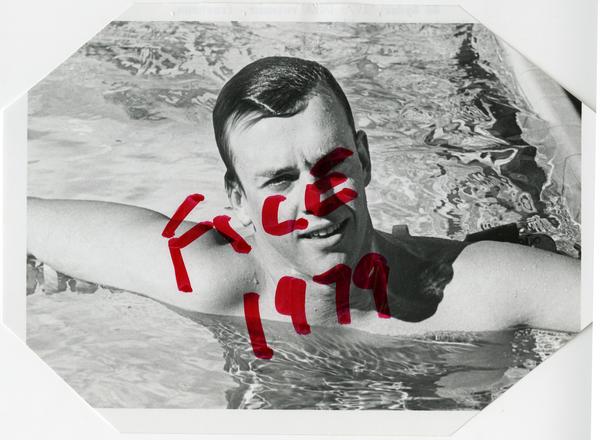 UCLA swim team member, Ed Ryder, in pool, ca. 1979