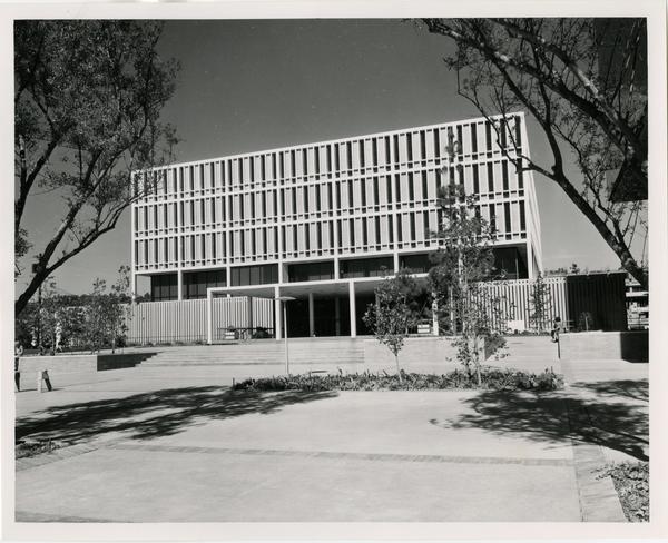 Front exterior view of the University Research Library once it was completed