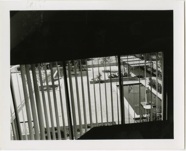 View of the courtyard from a window in the University Research Library