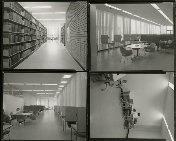 Various shots of different aspects of the University Research Library, ca. 1964