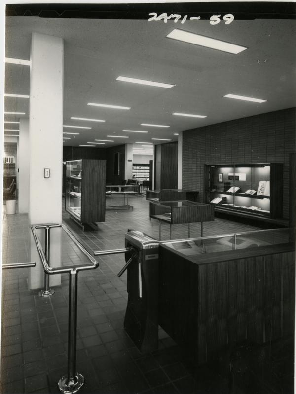 Empty front entrance room of the University Research Library, ca. 1964