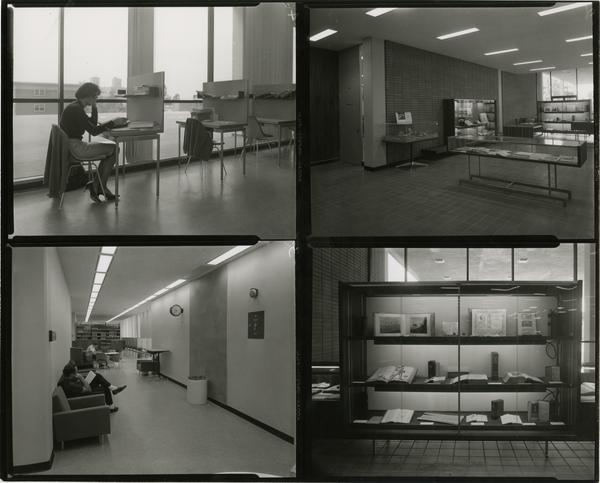 Contact sheet of different views of the University Research Library, ca. 1964