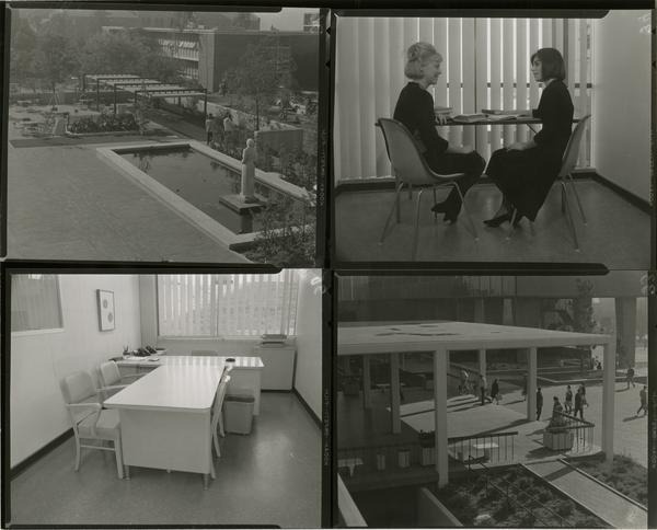 Contact sheet of different views of the University Research Library, ca. 1964