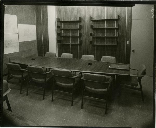 Contact print of view of University Research Library conference room, ca. 1964